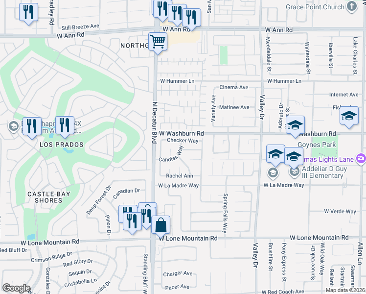 map of restaurants, bars, coffee shops, grocery stores, and more near 4601 Checker Way in North Las Vegas