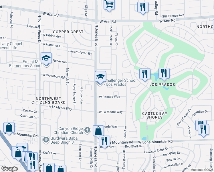 map of restaurants, bars, coffee shops, grocery stores, and more near 5901 West Washburn Road in Las Vegas
