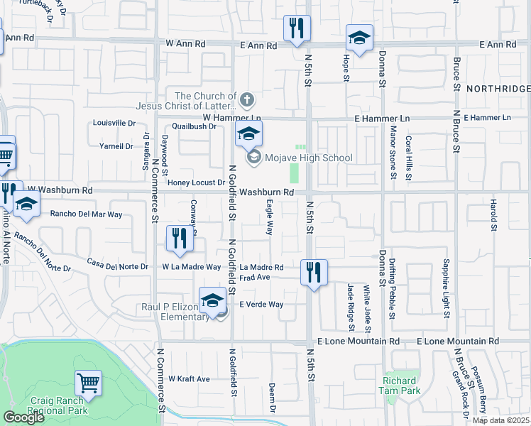 map of restaurants, bars, coffee shops, grocery stores, and more near 5124 Jurupa Court in North Las Vegas