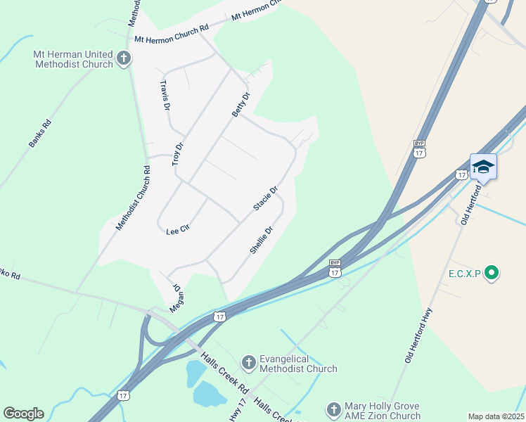 map of restaurants, bars, coffee shops, grocery stores, and more near 1105 Stacie Dr in Elizabeth City