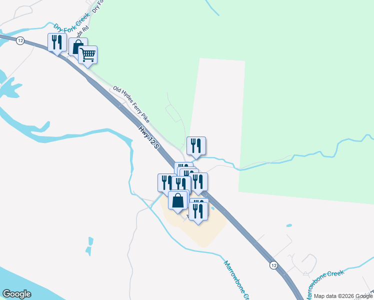 map of restaurants, bars, coffee shops, grocery stores, and more near 1199 Old Hydes Ferry Pike in Ashland City