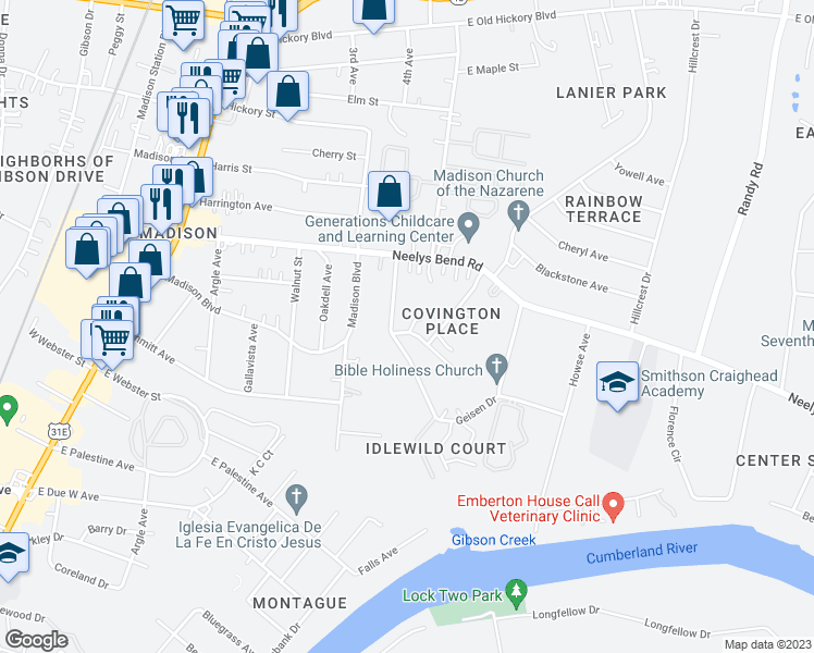 map of restaurants, bars, coffee shops, grocery stores, and more near 101 Rothwood Court in Nashville