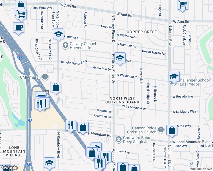 map of restaurants, bars, coffee shops, grocery stores, and more near 6406 Veranda Falls Court in Las Vegas