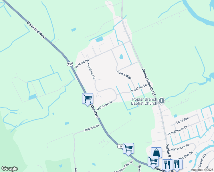 map of restaurants, bars, coffee shops, grocery stores, and more near 119 Dot Sears Drive in Grandy