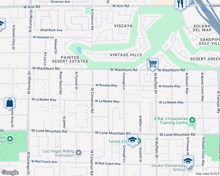 map of restaurants, bars, coffee shops, grocery stores, and more near 7851 West Rosada Way in Las Vegas