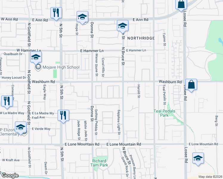 map of restaurants, bars, coffee shops, grocery stores, and more near 5126 Canary Lark Street in North Las Vegas