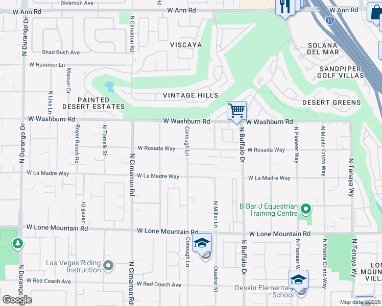 map of restaurants, bars, coffee shops, grocery stores, and more near 7795 West Rosada Way in Las Vegas