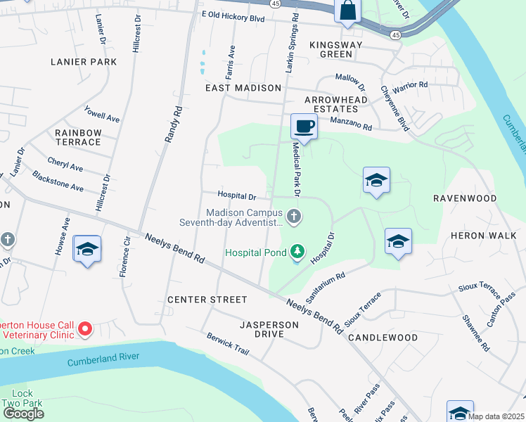 map of restaurants, bars, coffee shops, grocery stores, and more near 602 Larkin Springs Road in Nashville