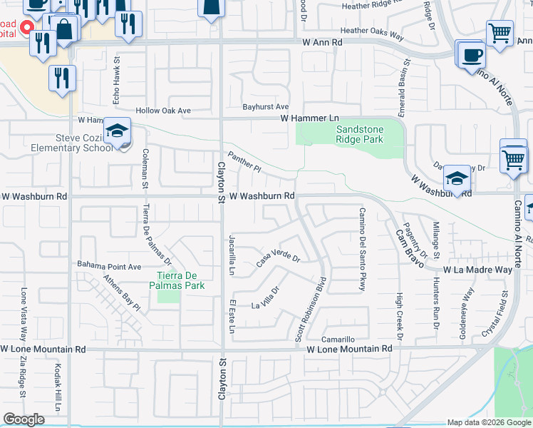 map of restaurants, bars, coffee shops, grocery stores, and more near 1848 Del Monico Way in North Las Vegas