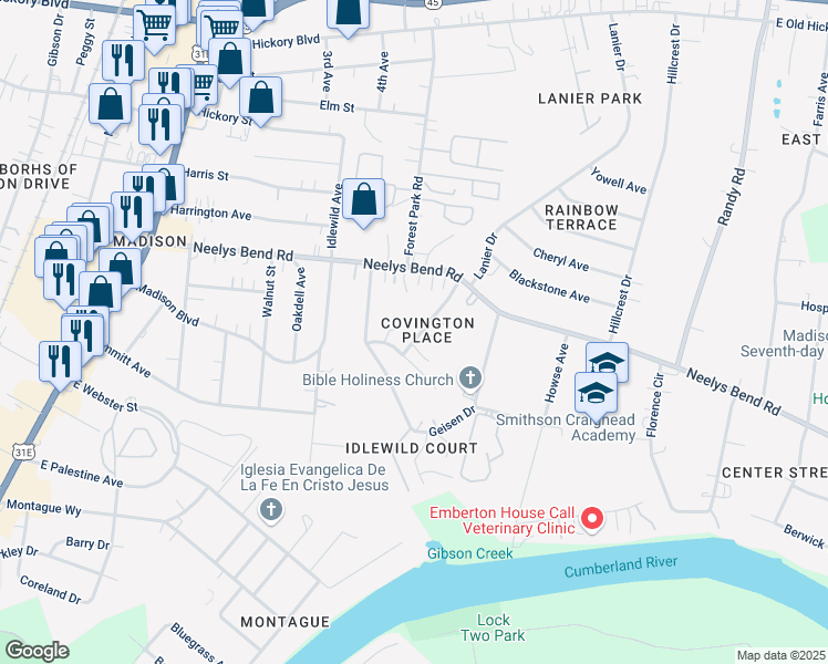map of restaurants, bars, coffee shops, grocery stores, and more near 827 Neelys Chase Drive in Nashville