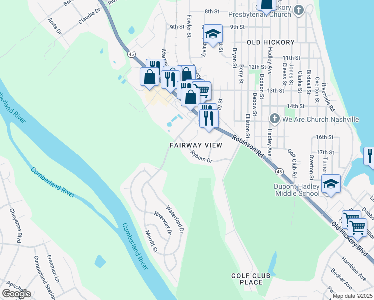 map of restaurants, bars, coffee shops, grocery stores, and more near 217 Ryburn Drive in Nashville