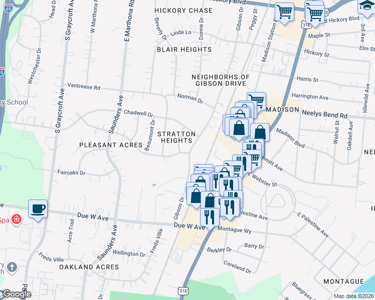 map of restaurants, bars, coffee shops, grocery stores, and more near 912 Gibson Drive in Nashville
