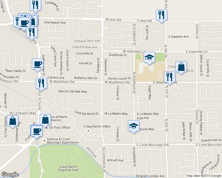 map of restaurants, bars, coffee shops, grocery stores, and more near 209 Crystal Sunset Court in North Las Vegas