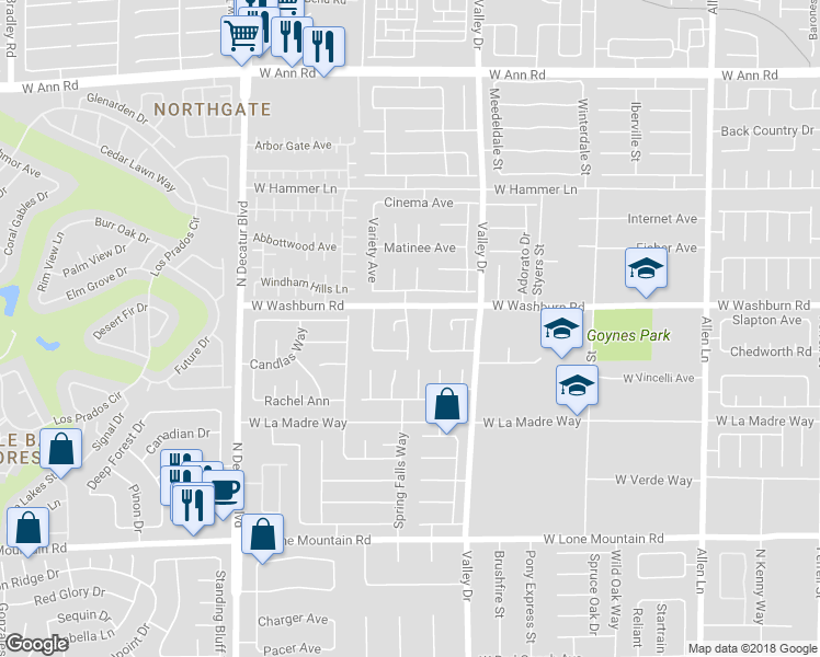 map of restaurants, bars, coffee shops, grocery stores, and more near 5128 Waving Flower in North Las Vegas