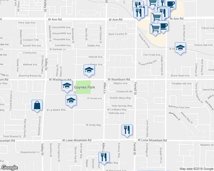 map of restaurants, bars, coffee shops, grocery stores, and more near 5131 Keswick Road in North Las Vegas