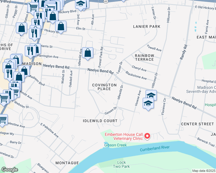 map of restaurants, bars, coffee shops, grocery stores, and more near 404 Elaine Ct in Nashville