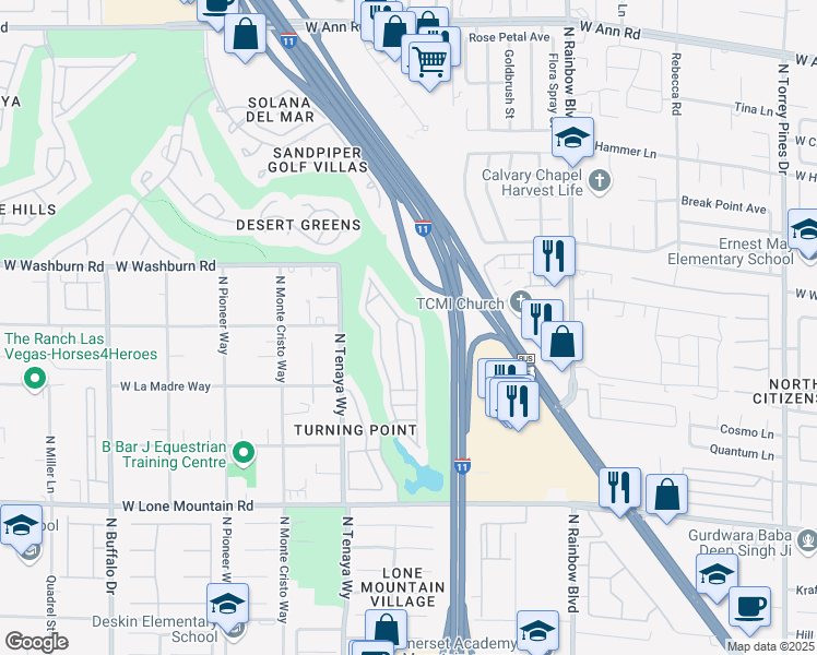 map of restaurants, bars, coffee shops, grocery stores, and more near 5049 Forest Oaks Drive in Las Vegas