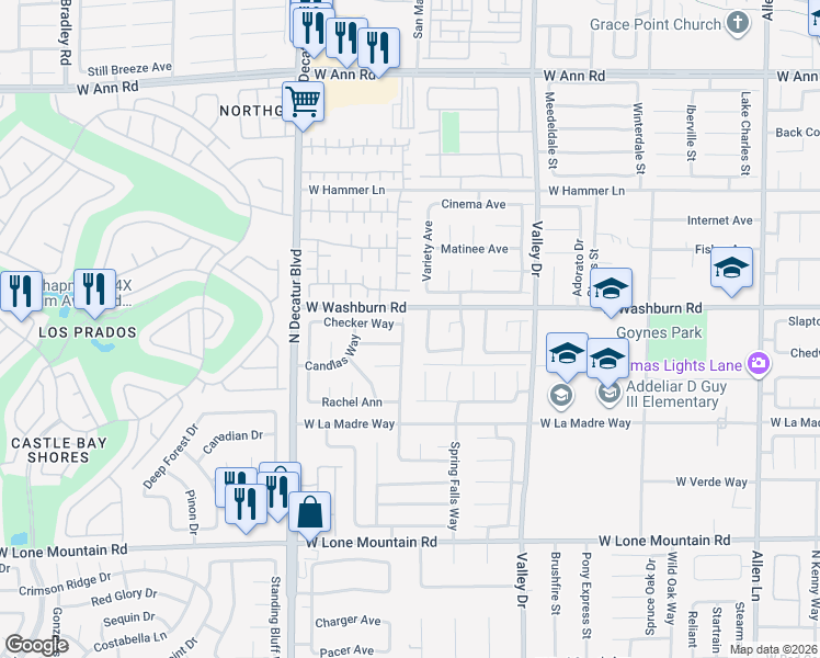 map of restaurants, bars, coffee shops, grocery stores, and more near 5132 Crystal Breeze Lane in North Las Vegas