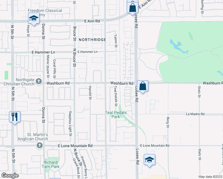 map of restaurants, bars, coffee shops, grocery stores, and more near 5132 Blue Rose St in North Las Vegas
