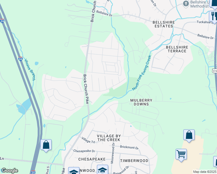 map of restaurants, bars, coffee shops, grocery stores, and more near 1820 Westchester Drive in Nashville