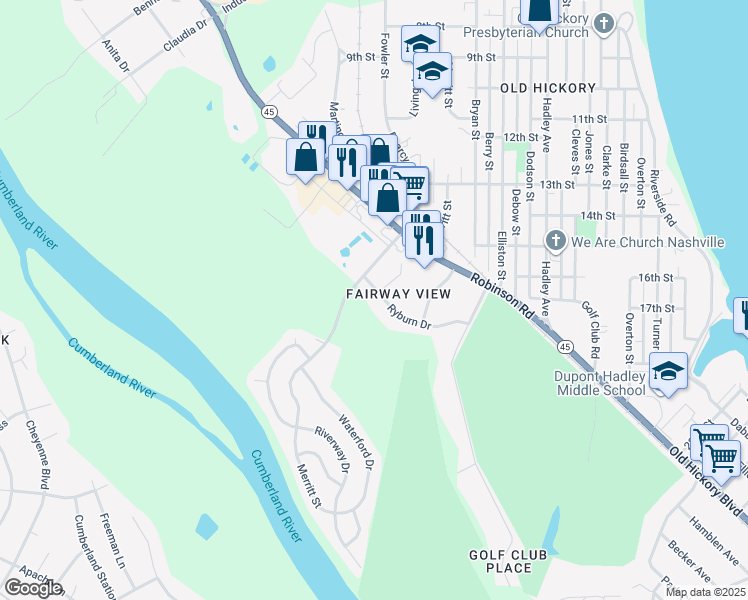 map of restaurants, bars, coffee shops, grocery stores, and more near 217 Ryburn Drive in Nashville