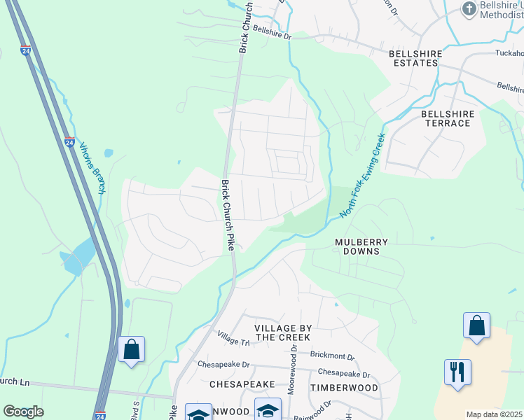map of restaurants, bars, coffee shops, grocery stores, and more near 3606 Willow Creek Court in Nashville