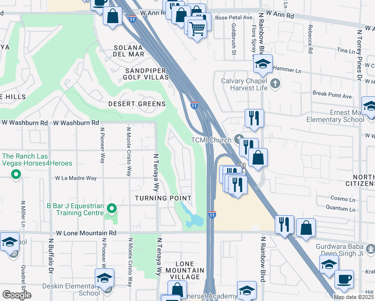 map of restaurants, bars, coffee shops, grocery stores, and more near 5049 Forest Oaks Drive in Las Vegas