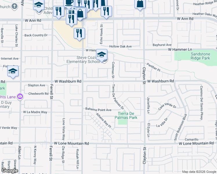 map of restaurants, bars, coffee shops, grocery stores, and more near 2417 Paradise Isle Avenue in North Las Vegas