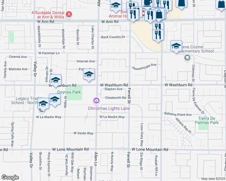 map of restaurants, bars, coffee shops, grocery stores, and more near 3507 Slapton Avenue in North Las Vegas