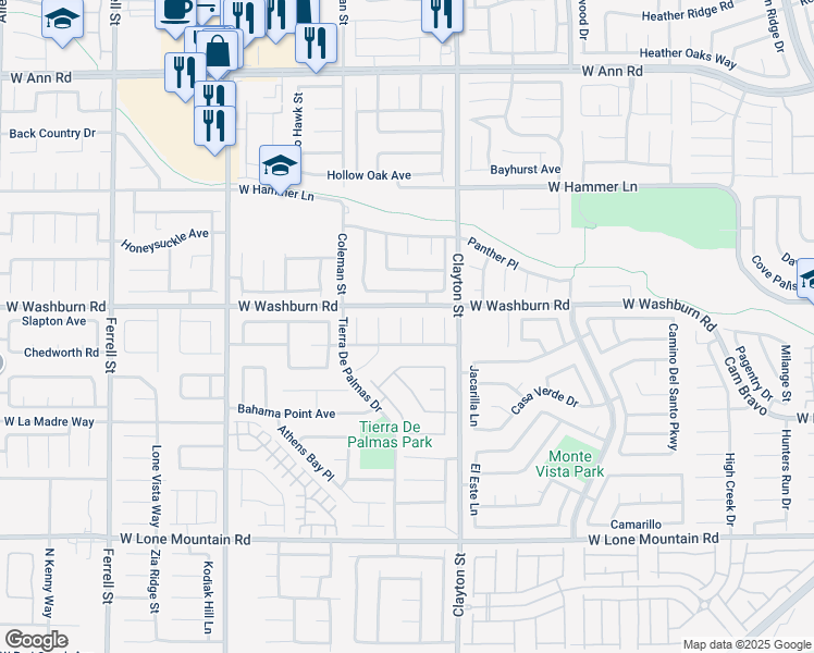 map of restaurants, bars, coffee shops, grocery stores, and more near 5130 Fiji Island Court in North Las Vegas