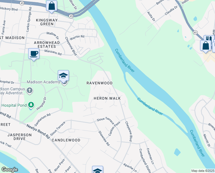 map of restaurants, bars, coffee shops, grocery stores, and more near 1429 Pellican Point in Nashville