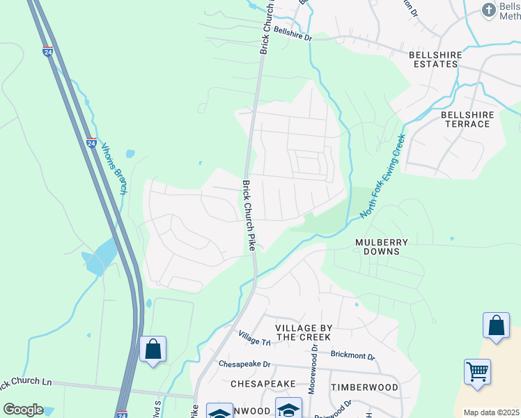 map of restaurants, bars, coffee shops, grocery stores, and more near 3705 Willow Creek Rd in Nashville
