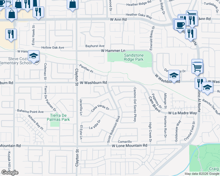 map of restaurants, bars, coffee shops, grocery stores, and more near 1713 Santa Rosalia in North Las Vegas