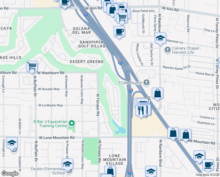 map of restaurants, bars, coffee shops, grocery stores, and more near 5100 Portraits Place in Las Vegas