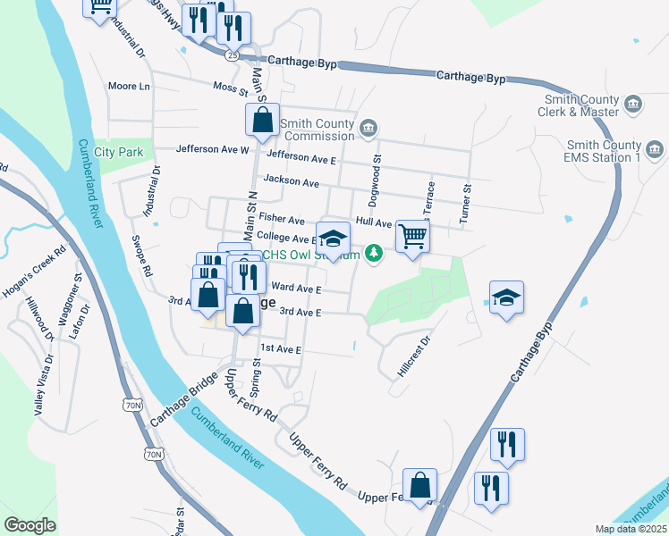 map of restaurants, bars, coffee shops, grocery stores, and more near 312 Fite Avenue East in Carthage
