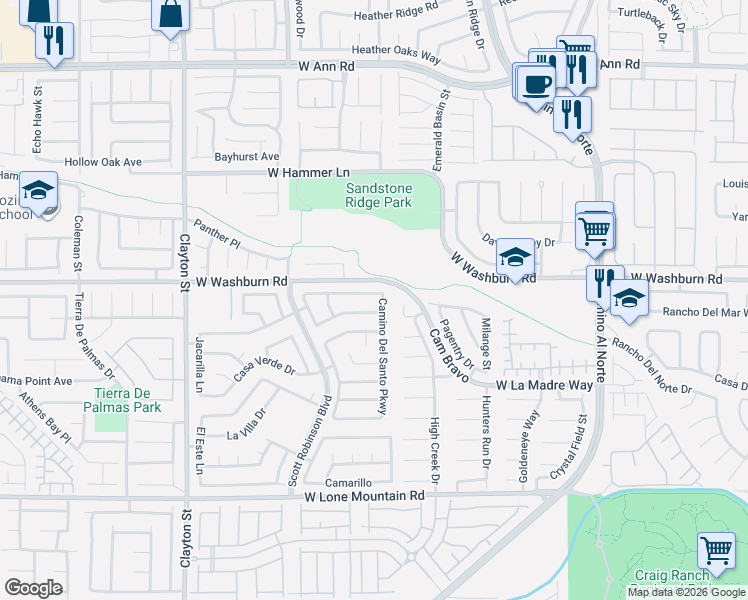 map of restaurants, bars, coffee shops, grocery stores, and more near 1509 Santa Rosalia in North Las Vegas