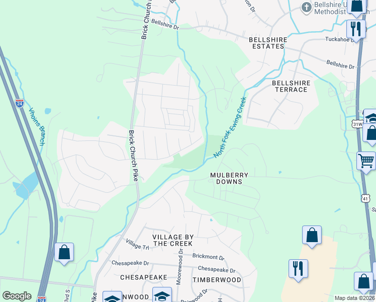 map of restaurants, bars, coffee shops, grocery stores, and more near 1807 Westchester Drive in Nashville