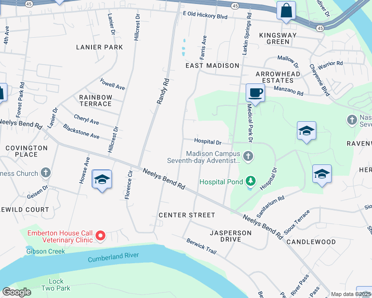 map of restaurants, bars, coffee shops, grocery stores, and more near 607 Kinsey Boulevard in Nashville