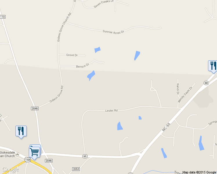 map of restaurants, bars, coffee shops, grocery stores, and more near 7980 Lester Road in Stokesdale