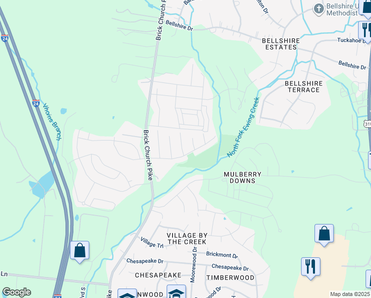 map of restaurants, bars, coffee shops, grocery stores, and more near 1820 Westchester Drive in Nashville