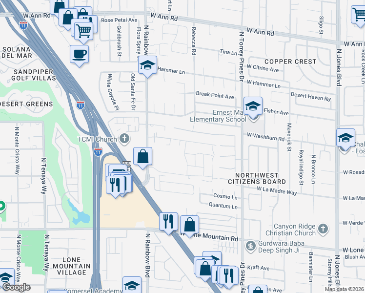 map of restaurants, bars, coffee shops, grocery stores, and more near 5113 Peaceful Paradise Street in Las Vegas