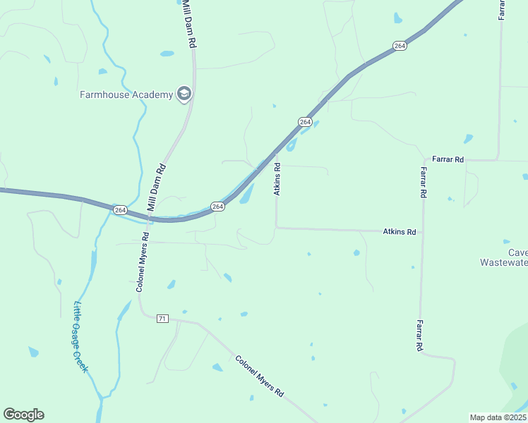 map of restaurants, bars, coffee shops, grocery stores, and more near 10439 Atkins Road in Bentonville