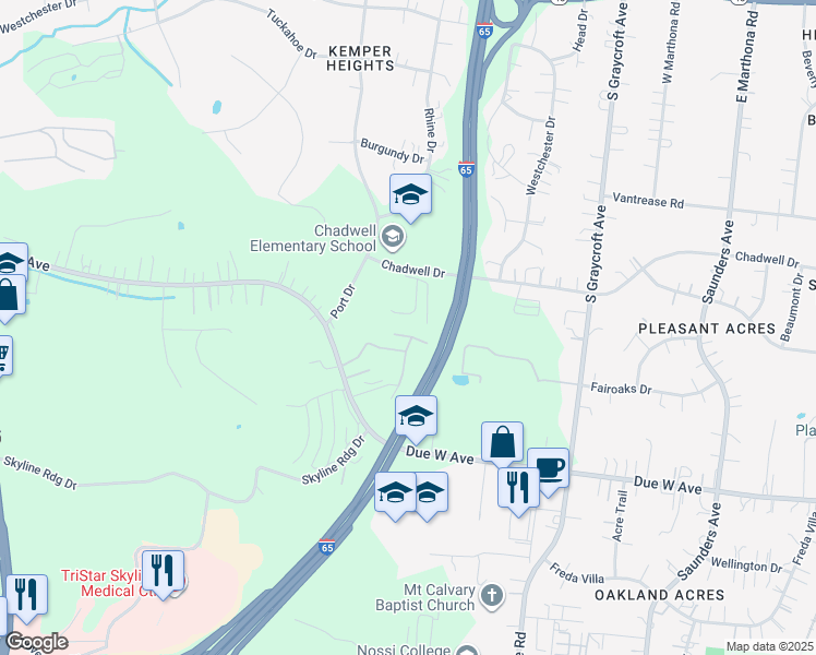 map of restaurants, bars, coffee shops, grocery stores, and more near 1497 Chadwell Drive in Nashville