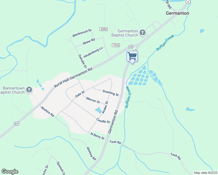 map of restaurants, bars, coffee shops, grocery stores, and more near 6704 Andes Street in Germanton