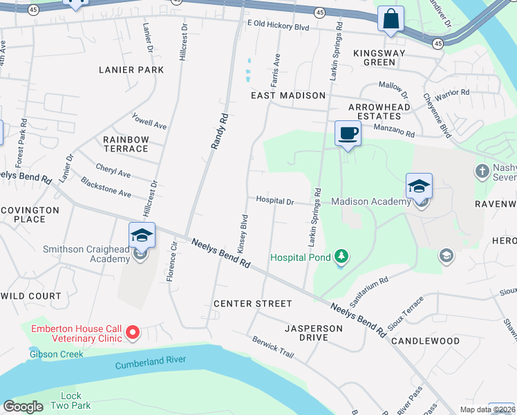 map of restaurants, bars, coffee shops, grocery stores, and more near 607 Kinsey Boulevard in Nashville