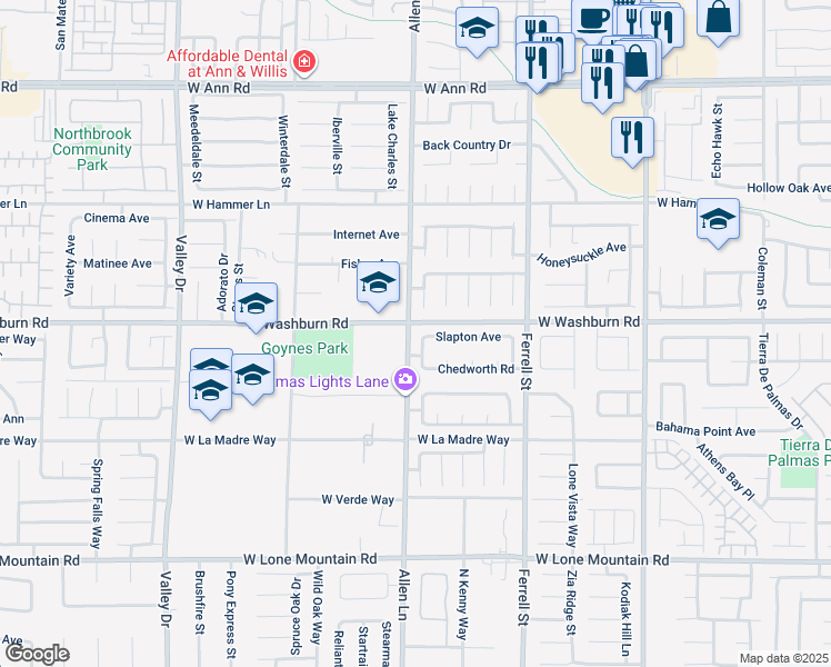 map of restaurants, bars, coffee shops, grocery stores, and more near 5139 Keswick Road in North Las Vegas