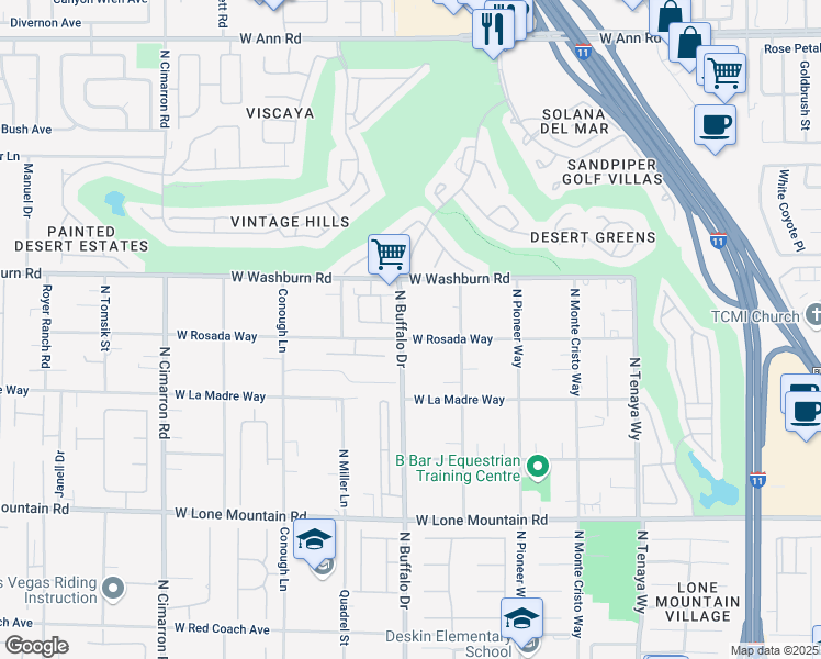 map of restaurants, bars, coffee shops, grocery stores, and more near 5110 North Buffalo Drive in Las Vegas