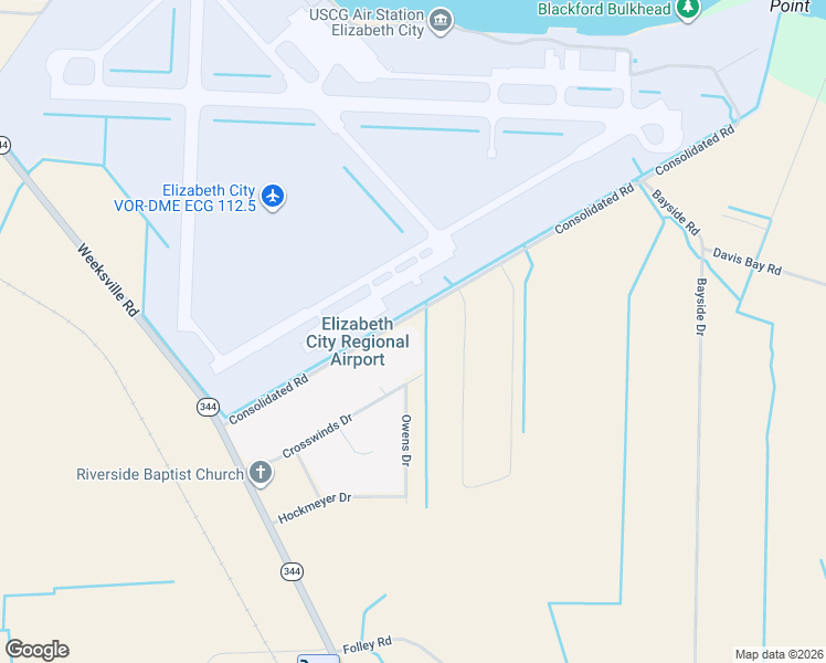 map of restaurants, bars, coffee shops, grocery stores, and more near 1043 Consolidated Road in Elizabeth City