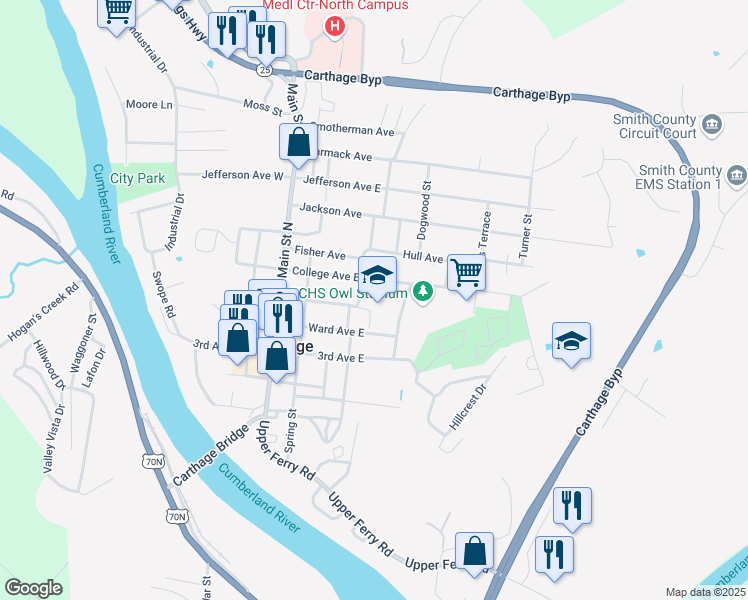 map of restaurants, bars, coffee shops, grocery stores, and more near 312 Fite Avenue East in Carthage