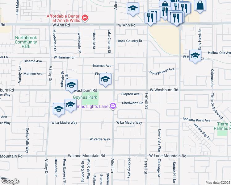 map of restaurants, bars, coffee shops, grocery stores, and more near 5139 Keswick Road in North Las Vegas